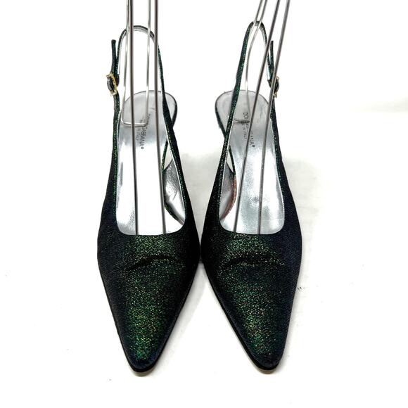 Dolce & Gabbana Iridescent Green Gold Fabric Slingback Low Kitten Heels 40 US 9 - Picture 2 of 11
